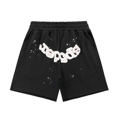 sp5der Rep Gods Star‑Accent Raw‑Edge Sweat Shorts Black