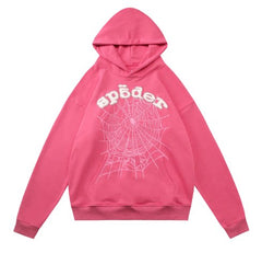 sp5der White Logo Monotone Spiderweb Pullover Hoodie Hot Pink
