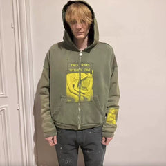 Enfants Riches Déprimés Yellow Graphic Zip-Up Hoodie - Olive Green