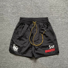 RHUDE Racing Graphic Zip Pocket Athletic Shorts - Black