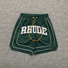 RHUDE Piping Arch Logo Drawstring Athletic Shorts - Dark Green