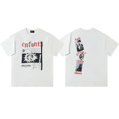 Enfants Riches Déprimés Red & Black Graphic & Vertical Photo Back T-Shirt - Cream