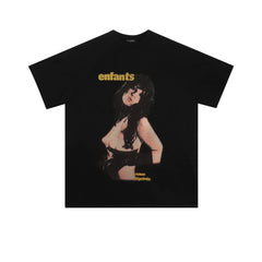 Enfants Riches Déprimés Vintage Female Portrait & Gold Typography T-Shirt - Black