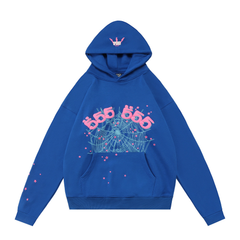 sp5der 555 Spiderweb Hood Graphic Star Pullover Hoodie Cobalt Blue