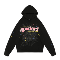 sp5der Beaded‑Style Logo Multicolor Star Graphic Pullover Hoodie Black