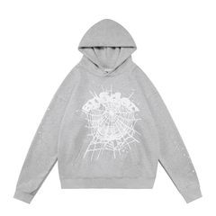 sp5der White Spiderweb Star Sleeve Pullover Hoodie