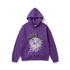 sp5der Black Logo White Spiderweb Pullover Hoodie Royal Purple