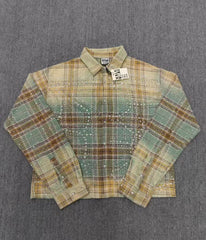 Vale Forever Plaid Rhinestone Embellished Vintage Wash Long-Sleeve Button-Up