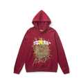 sp5der Golden Spiderweb Yellow Star Graphic Pullover Hoodie Burgundy