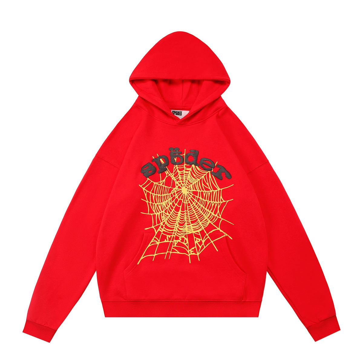 sp5der Black Logo Yellow Spiderweb Pullover Hoodie Bright Red
