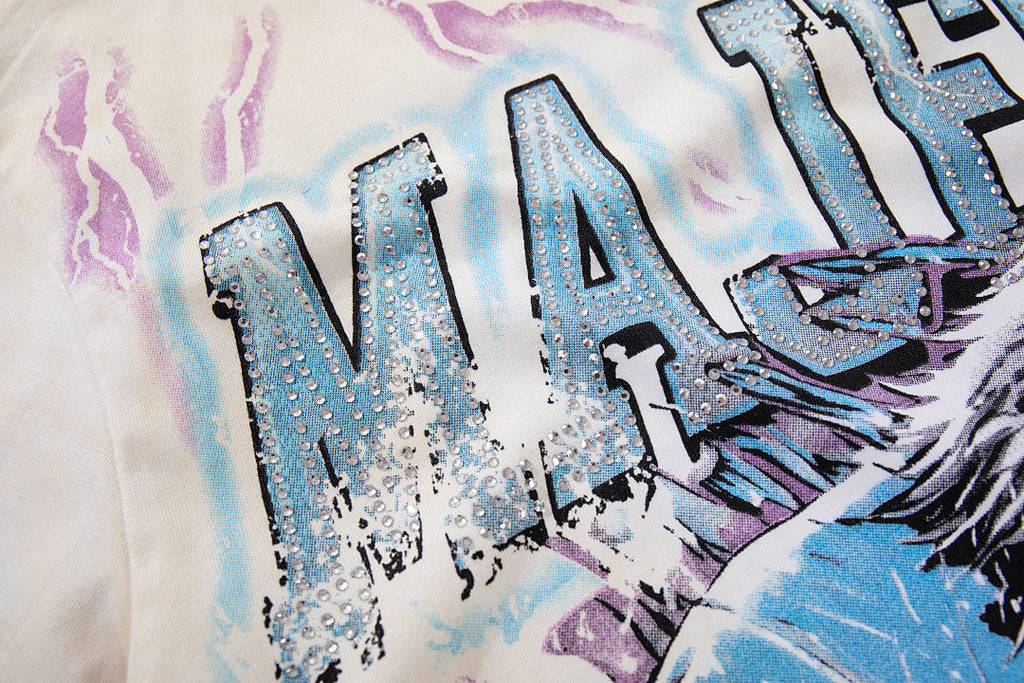 Majestik “Athletic” Eagle Rhinestone Vintage Tee（White）