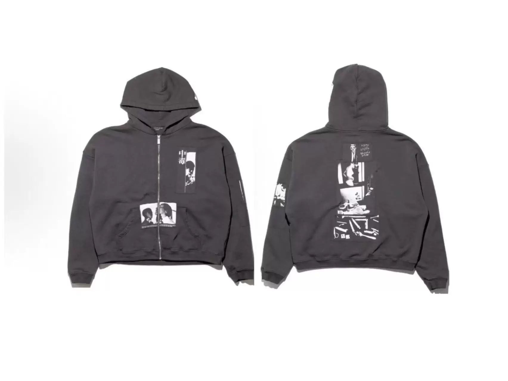 Enfants Riches Déprimés Partial Photo Block Zip-Up Hoodie - Washed Black