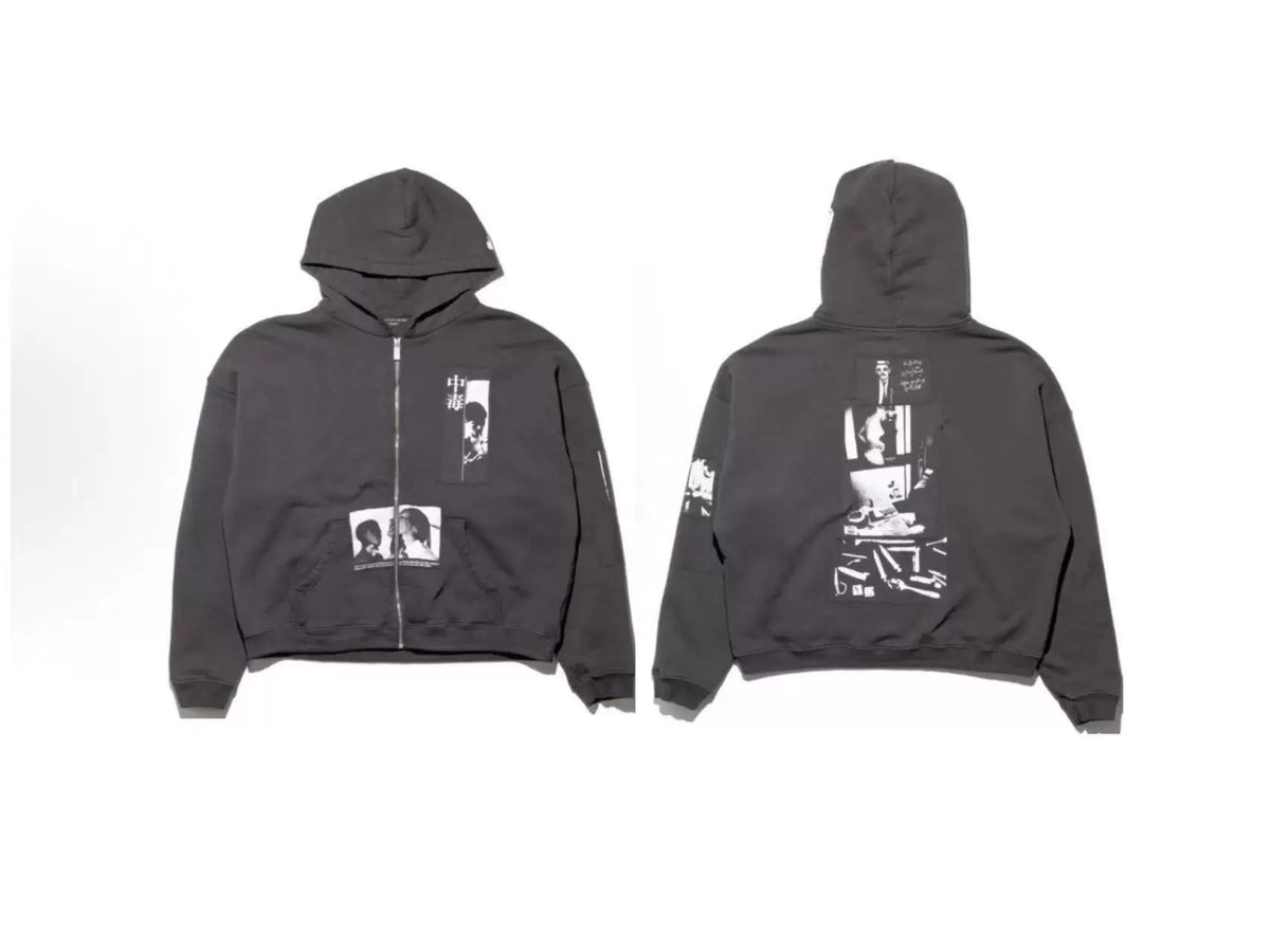 Enfants Riches Déprimés Partial Photo Block Zip-Up Hoodie - Washed Black