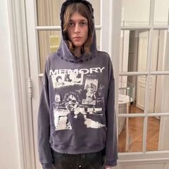 Enfants Riches Déprimés "Memory" Graphic Collage Hoodie - Washed Dark Grey
