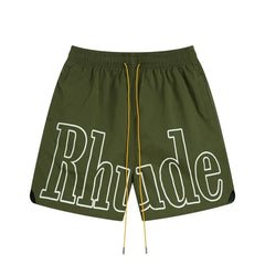 RHUDE Signature Script Logo Athletic Shorts - Olive Green