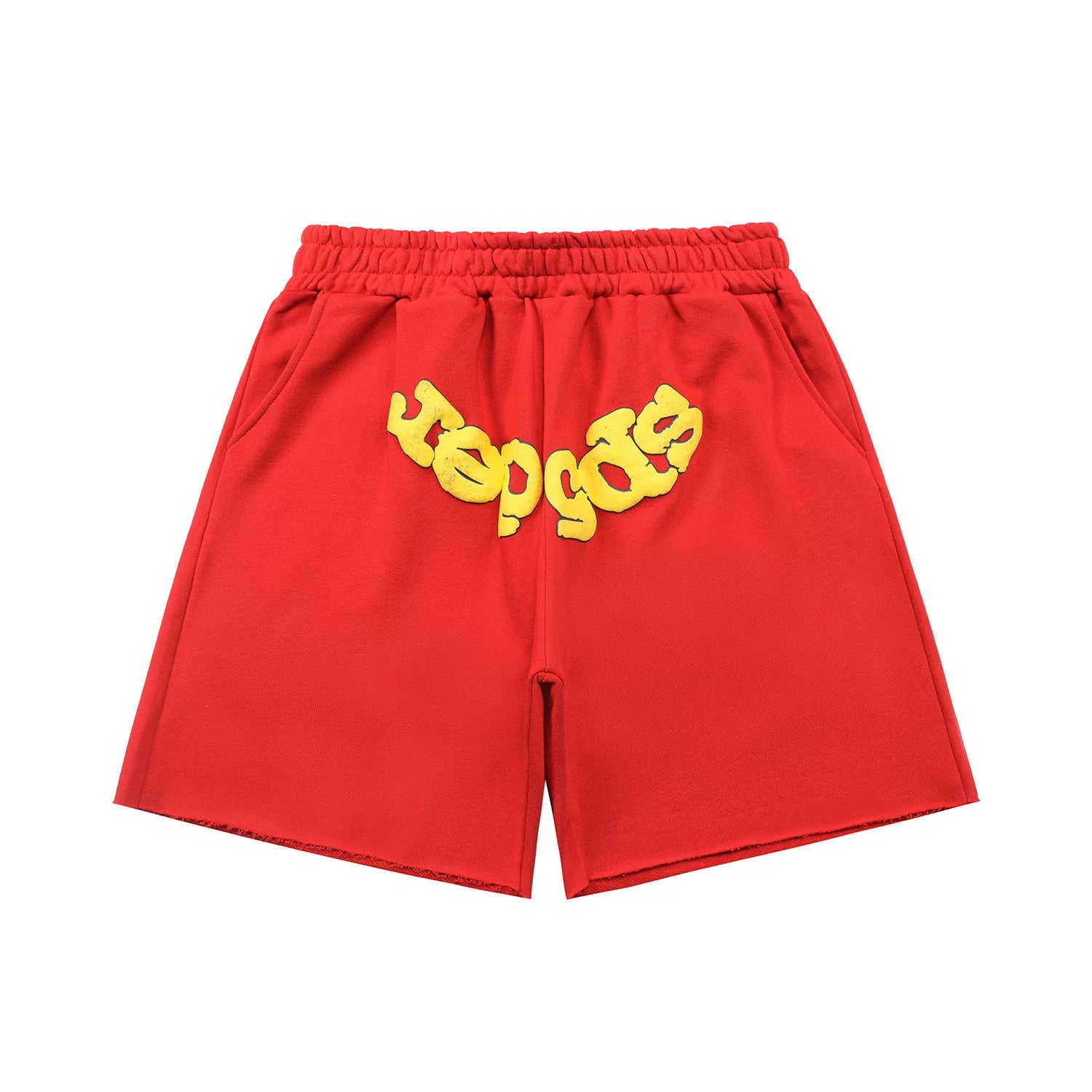 sp5der Rep Gods Contrast Print Raw‑Edge Casual Sweat Shorts Red