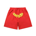 sp5der Rep Gods Contrast Print Raw‑Edge Casual Sweat Shorts Red
