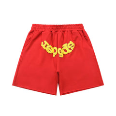 sp5der Rep Gods Contrast Print Raw‑Edge Casual Sweat Shorts Red