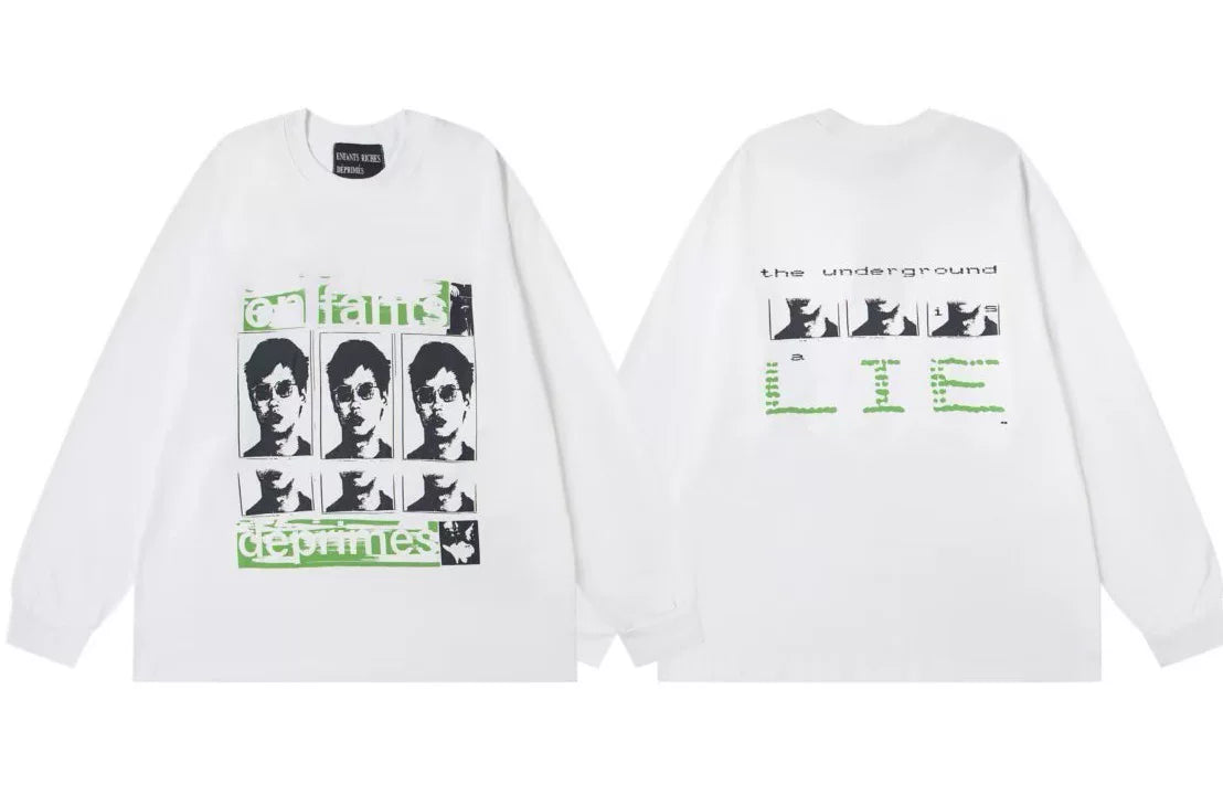 Enfants Riches Déprimés Green Accent Portrait Grid Long-Sleeve - White