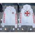 Chrome Hearts Red Scroll & Cross Zip-Up Hoodie (White)