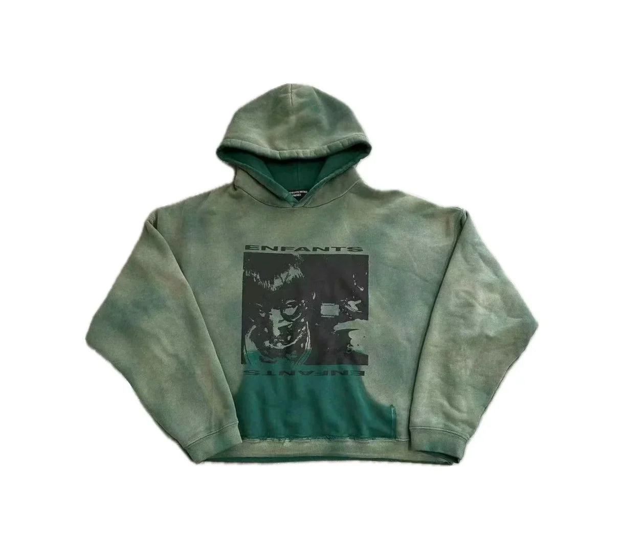 Enfants Riches Déprimés Acid-Wash Green Portrait Box Hoodie - Washed Green