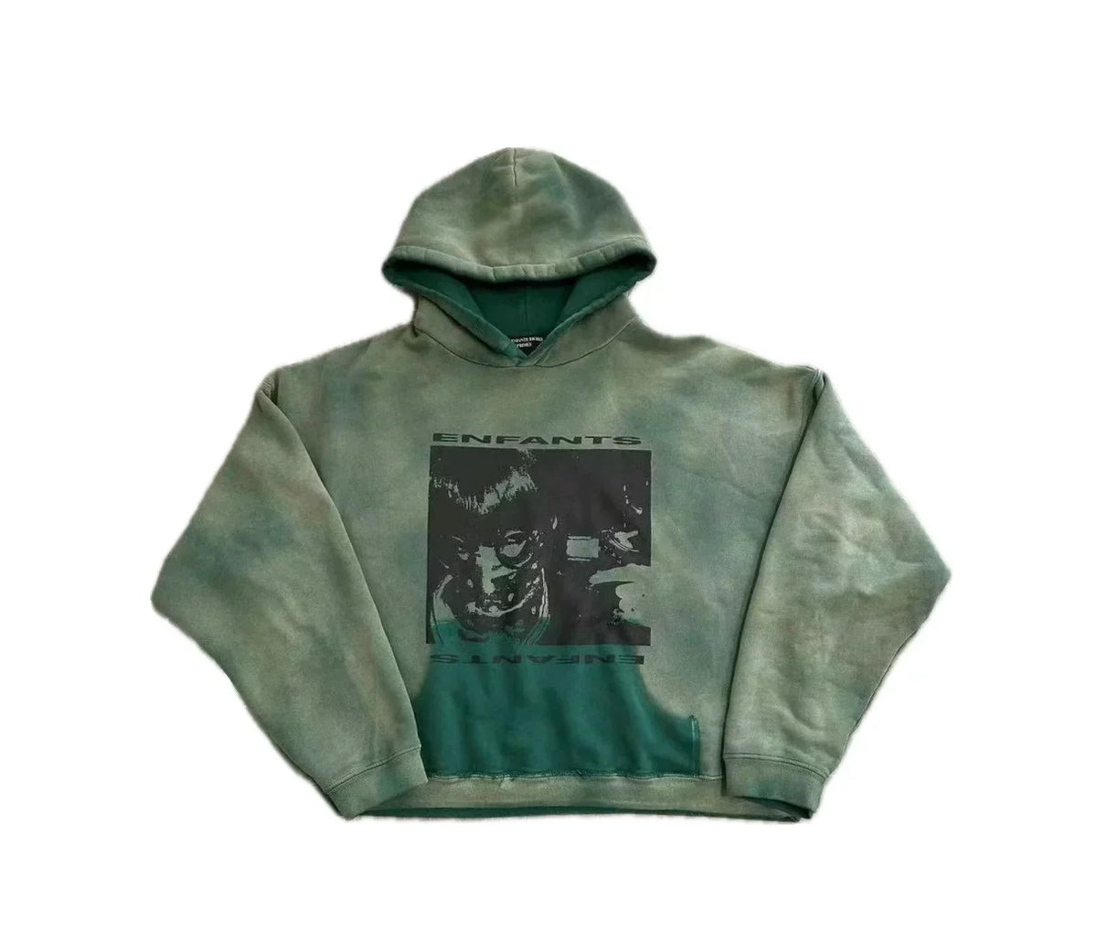 Enfants Riches Déprimés Acid-Wash Green Portrait Box Hoodie - Washed Green