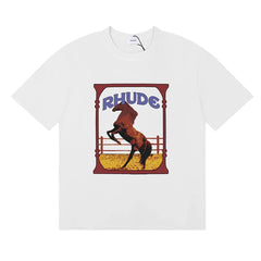 RHUDE Graphic Print T-Shirt - White Rearing Horse Motif
