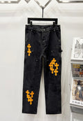 Chrome Hearts Black & Vibrant Orange Cross Patch Denim Jeans