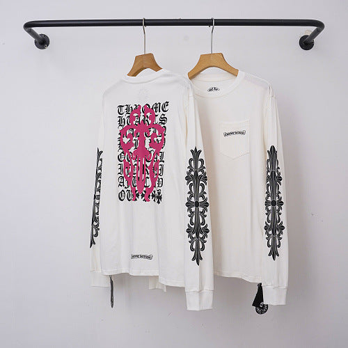 Chrome Hearts Pink Floral Vine Cross Long Sleeve (White)