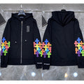 Chrome Hearts Multi-Color Cross Sleeve Zip-Up Hoodie (Black)