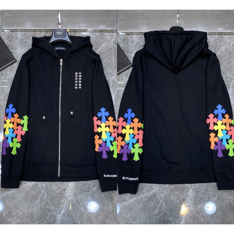 Chrome Hearts Multi-Color Cross Sleeve Zip-Up Hoodie (Black)