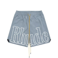 RHUDE Signature Script Logo Athletic Shorts - Slate Grey / White
