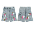 Chrome Hearts Light Blue & Pink-White Leopard Cross Patch Denim Shorts