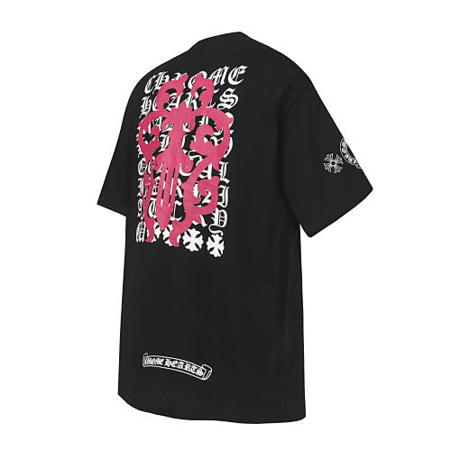 Chrome Hearts Pink Complex Scroll & Cross Short Sleeve T-Shirt (Black)