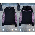 Chrome Hearts Pink Gothic Letter & Floral Cross Hoodie (Black)