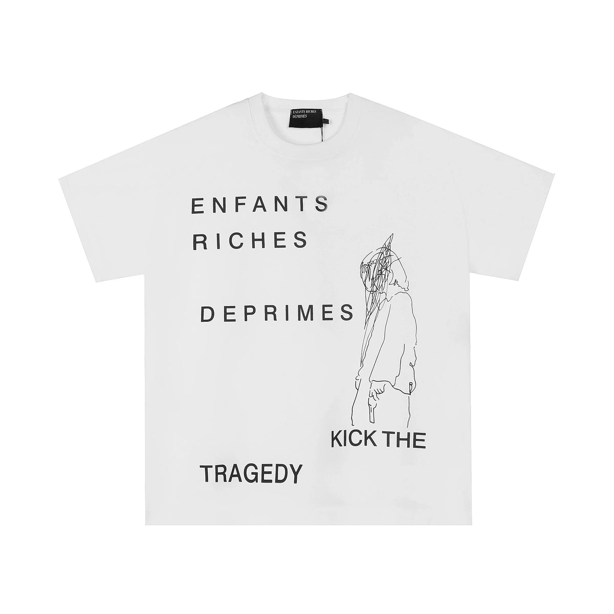 Enfants Riches Déprimés Stacked Typography & Sketch T-Shirt - White