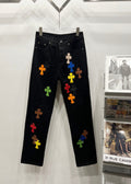 Chrome Hearts Multi-Color Cross Applique Jeans