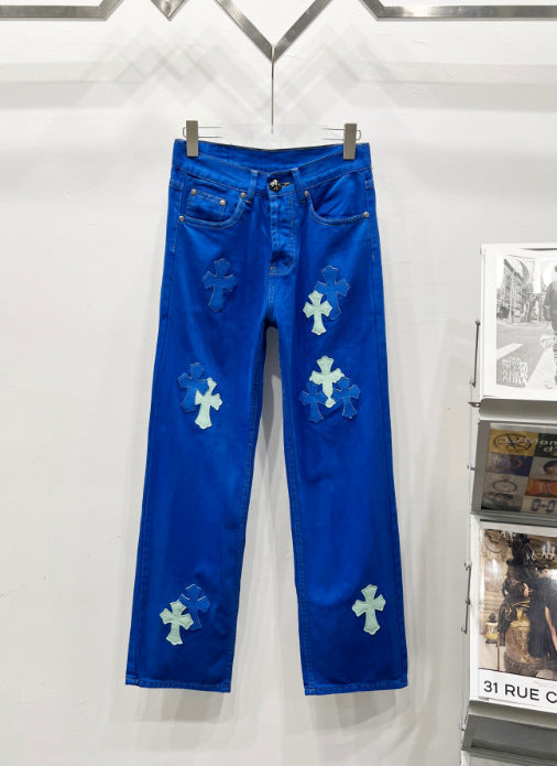 Chrome Hearts Royal Blue Cross Patch Denim Jeans