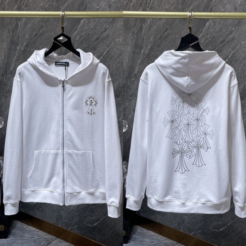 Chrome Hearts Starry Night Cross Zip-Up Hoodie (White)