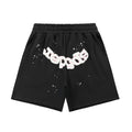 sp5der Rep Gods Star‑Accent Raw‑Edge Sweat Shorts Black