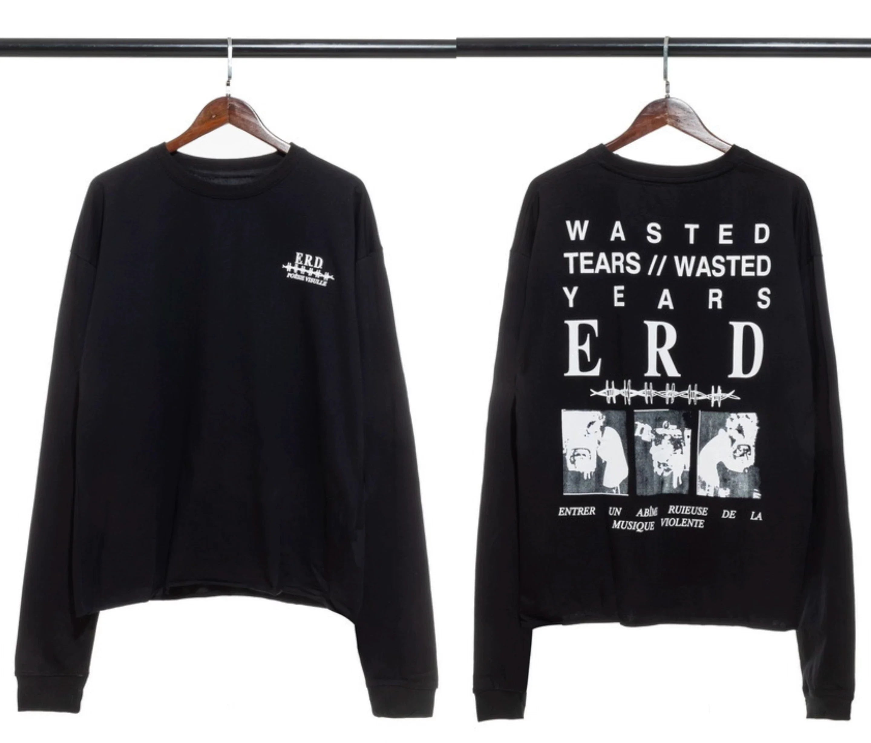Enfants Riches Déprimés Small Chest Logo & Back "Wasted Tears" Long-Sleeve   - Black