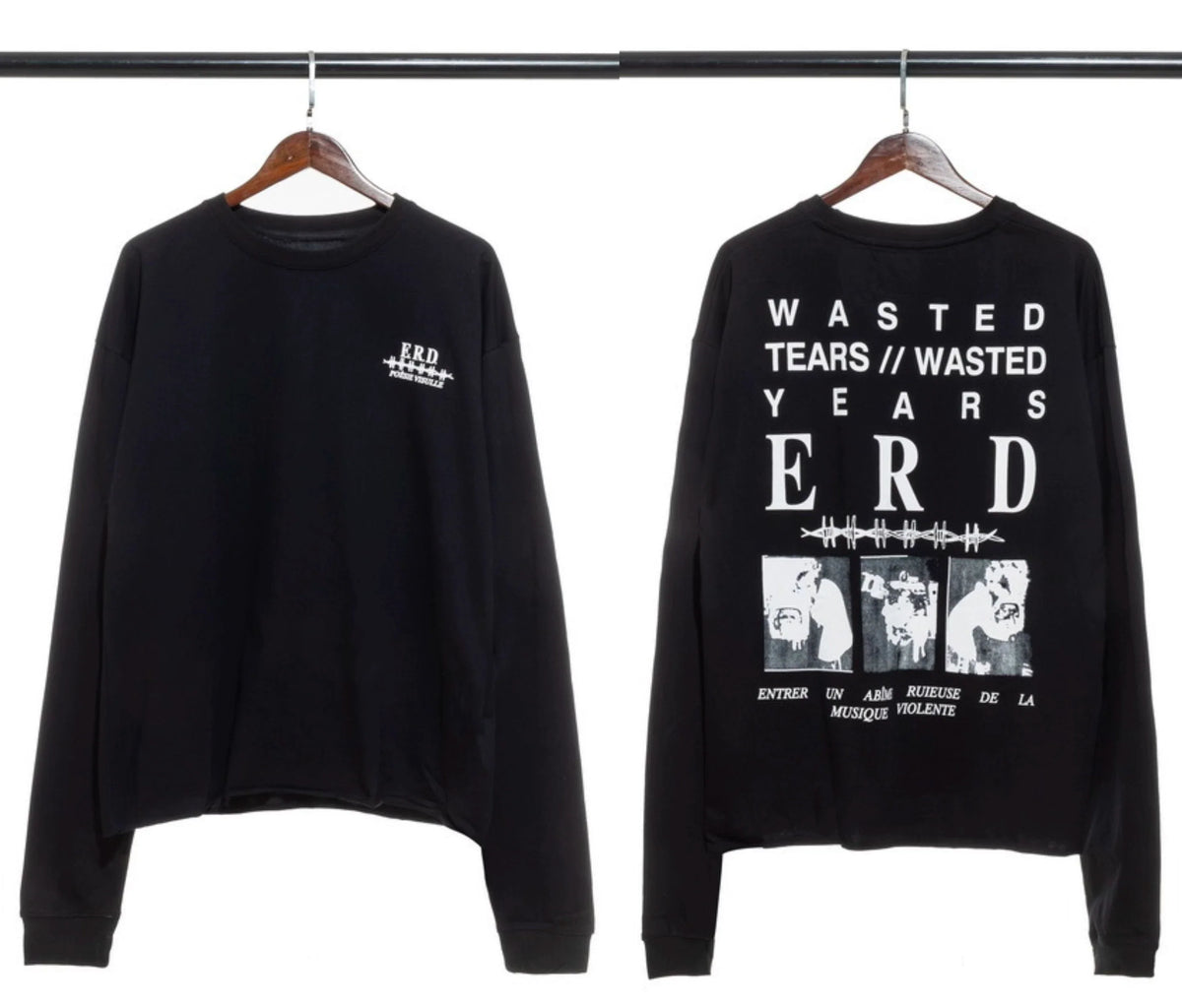 Enfants Riches Déprimés Small Chest Logo & Back "Wasted Tears" Long-Sleeve   - Black