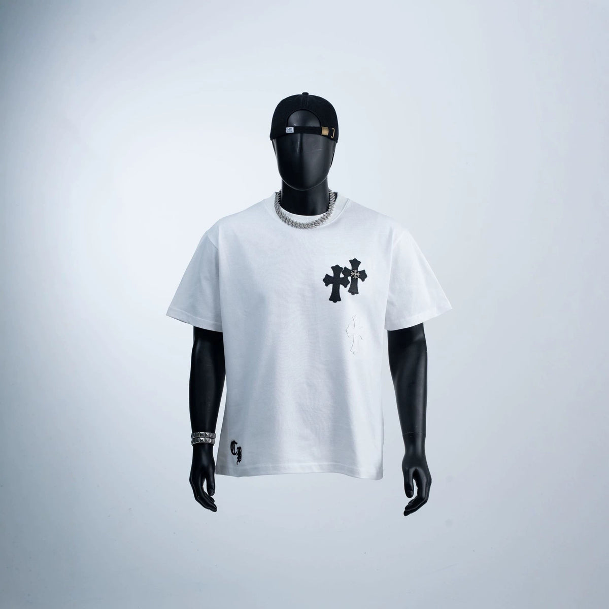 Chrome Hearts Black Cross Logo Short Sleeve T-Shirt (White)