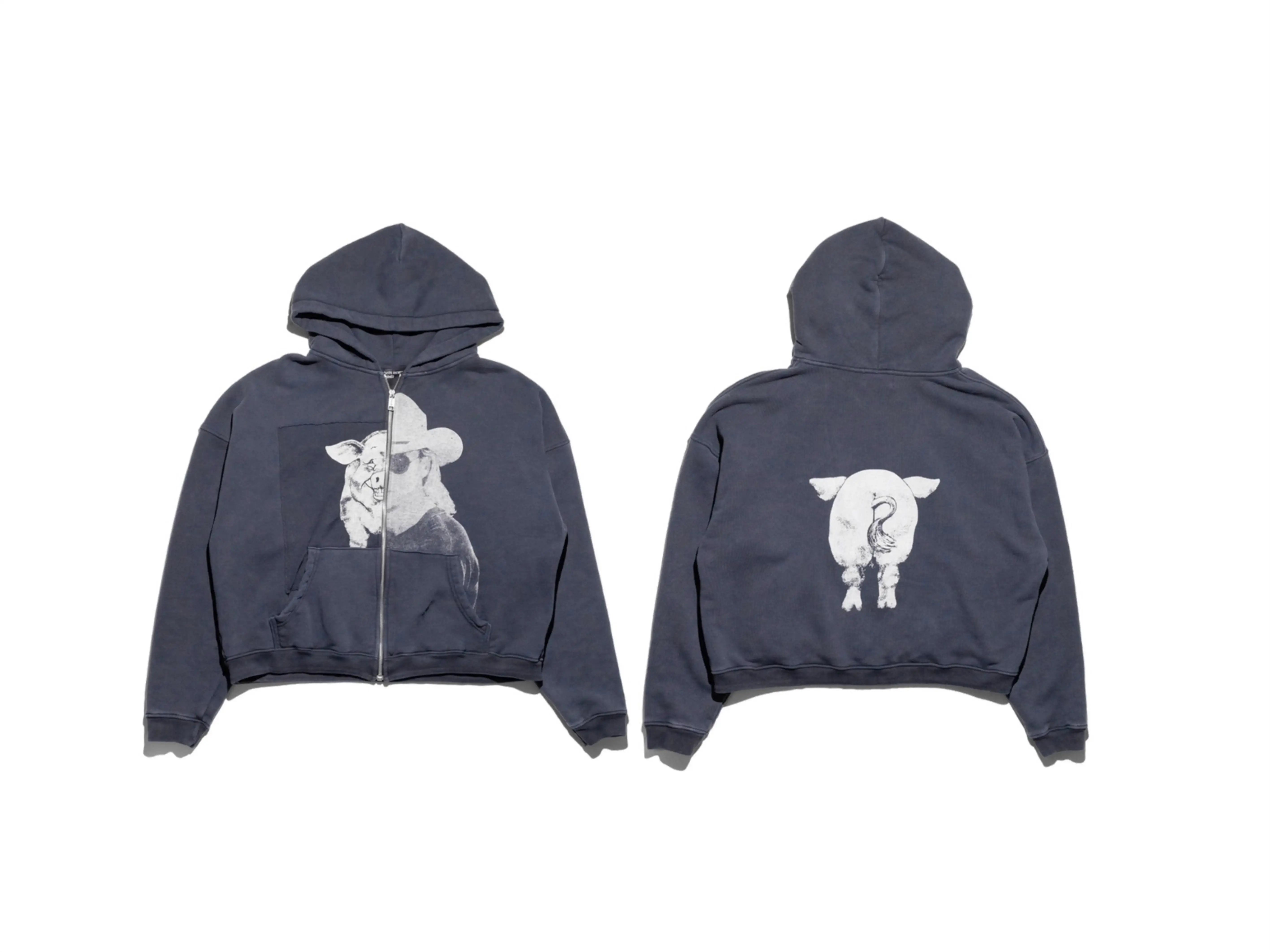 Enfants Riches Déprimés Animal Graphic Front & Back Zip-Up Hoodie - Washed Black