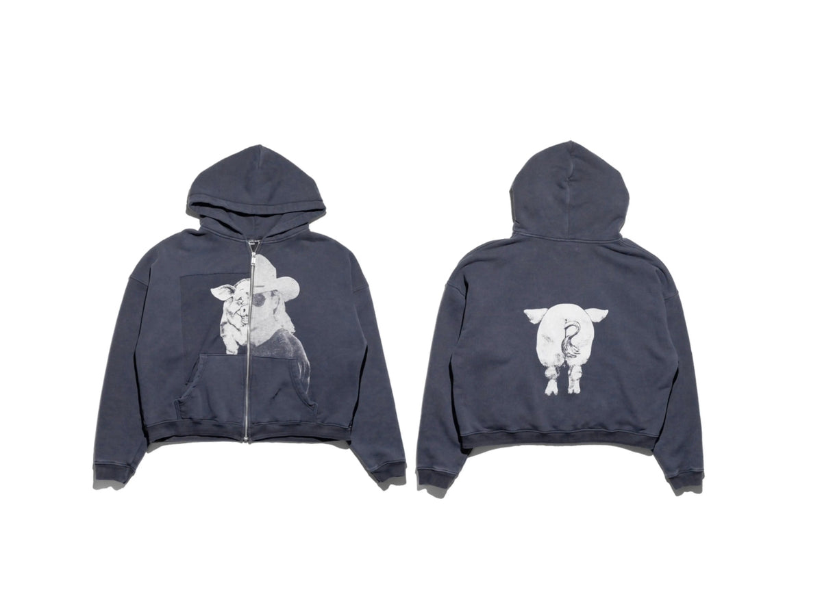 Enfants Riches Déprimés Animal Graphic Front & Back Zip-Up Hoodie - Washed Black