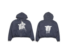 Enfants Riches Déprimés Animal Graphic Front & Back Zip-Up Hoodie - Washed Black