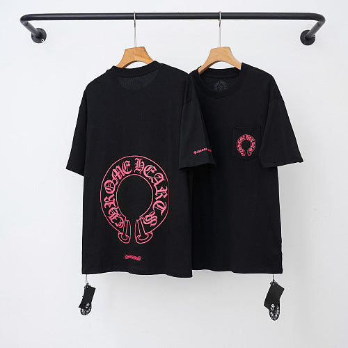 Chrome Hearts Lower Red Horseshoe & Cross Short Sleeve T-Shirt (Black)