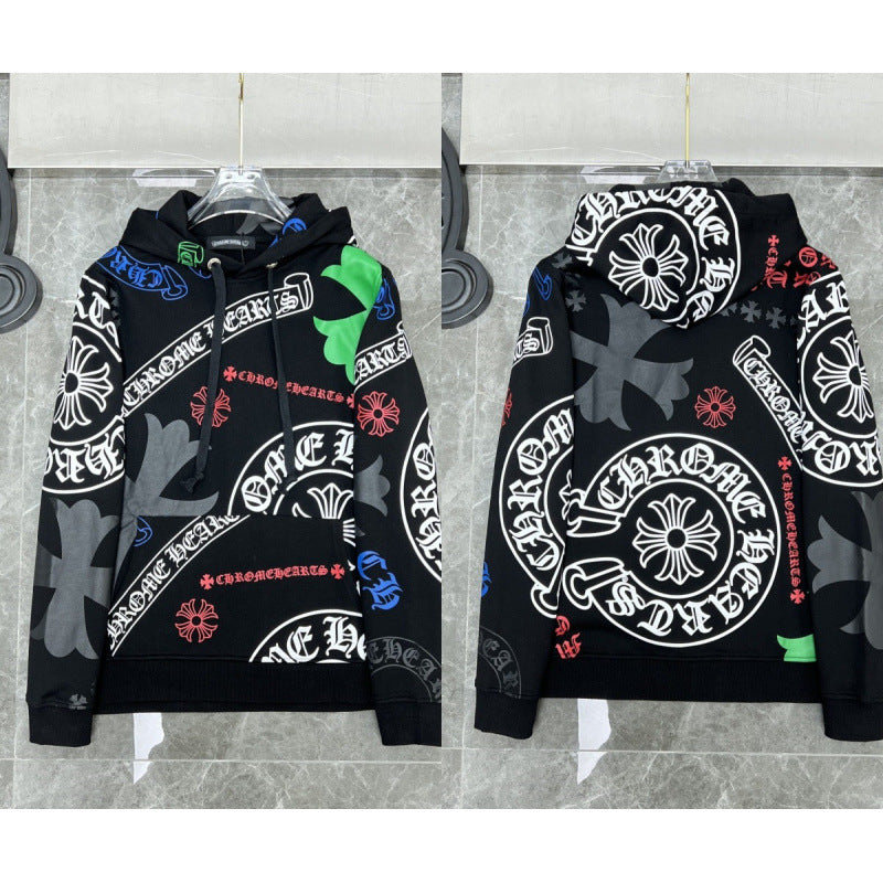 Chrome Hearts All-Over Gothic Letter & Cross Hoodie (Black)