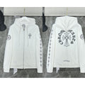 Chrome Hearts Cross Sleeve & Large Back Cross Zip-Up Hoodie (White)
