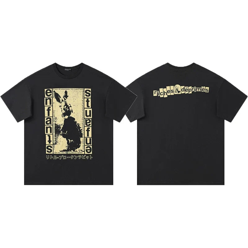 Enfants Riches Déprimés Rabbit Illustration & Back Cut-Out Logo T-Shirt - Black